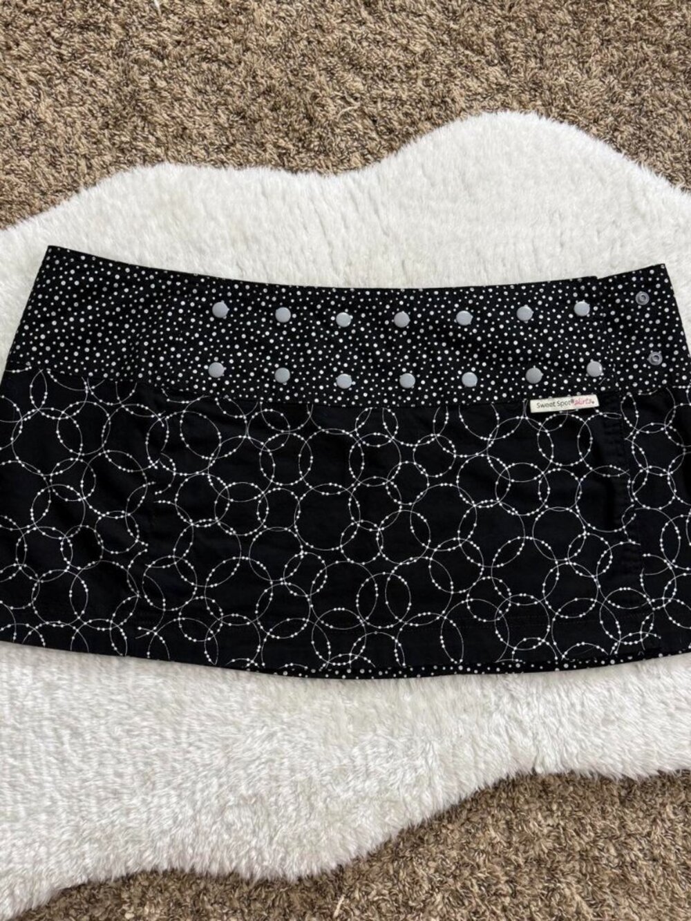 Whimsical quirky twee abstract black and white reversible micro mini skirt